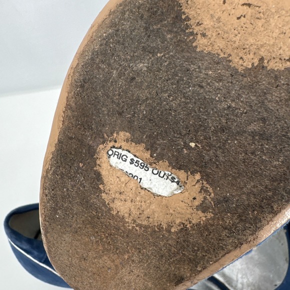 Salvatore Ferragamo Vara Blue Suede Heels Size 8 Silver Hardware VTG Classic - Picture 14 of 16